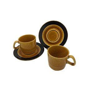 Vintage 2 Tea Coffee 2 CUP and SAUCER 6 Oz Brown Honey Color Speckled